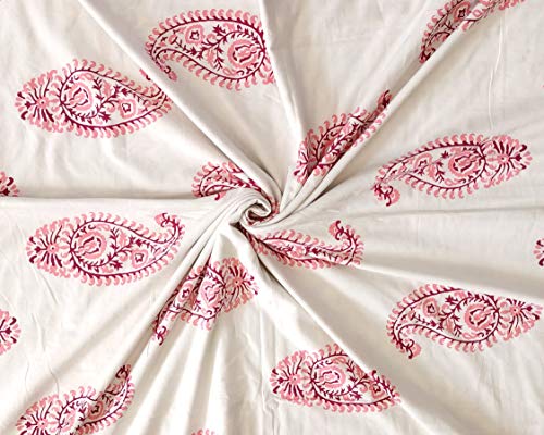 Image of BLOCKS OF INDIA 100% Cotton Dohar King Size Reversible Hand Block Printed Malmal Summer Dohar /Blanket (Multicolor Mughal Pink)