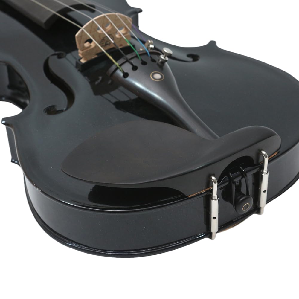 Violon électrique 4/4 5 cordes en épicéa massif avec accessoires en ébène – Parfait pour scène avec étui, archet, câble, chevalet, épaulière, chiffon de nettoyage (noir)