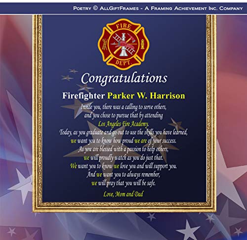 Allgiftframes Firefighter Academy Graduation Gift Fire School Graduate Present Walnut Plaque With Easel Personalized Fireman Poetry Fire Fighter Student (Regular 8X10) #TOP1