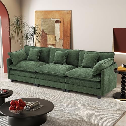 Image of 113.4 inch Modular Sectional Sofa,Cloud Couch for Living Room, Modern Deep Seat Sofa 3 Seater Chenille Fabric Comfy Couches with Throw Pillows for Apartment