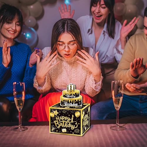 H&W Birthday Money Box for Cash Gift Pull,Black Gold Surprise Box Gift Box for Money,Money Gift Box with 30Pcs Transparent Bags,Funny Ways to Give Money as a Gift, Medium - Thumbnail 4