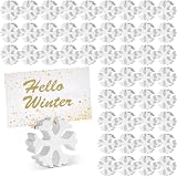 50 Pcs Christmas Wood Place Card Holders Snowflake Wooden Table Number Holder Rustic Name Card Picture Holders Table Sign Stands for Xmas Party Holiday Farmhouse Ornament Wedding Party Supplies