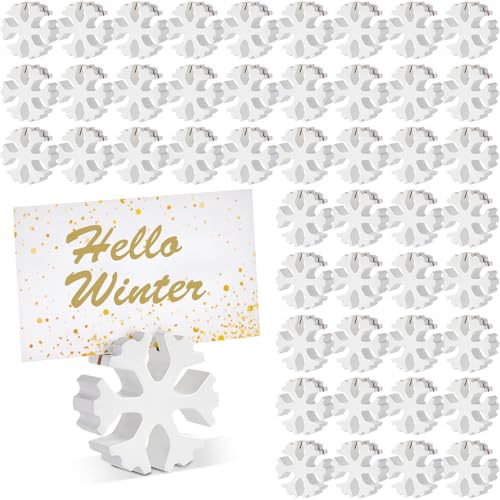 50 Pcs Christmas Wood Place Card Holders Snowflake Wooden Table