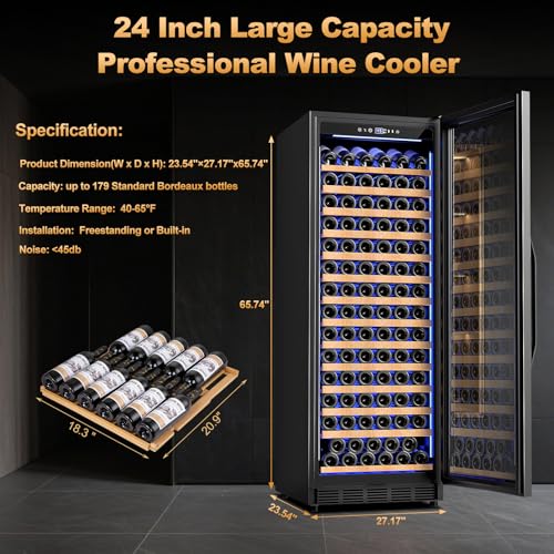 Image of 24 Inch Wine Cooler Refrigerator,179 Bottles Wine Fridge Large Capacity Professional Wine Cellars with Powerful Compressor,Quiet Operation and Elegant Design, Black