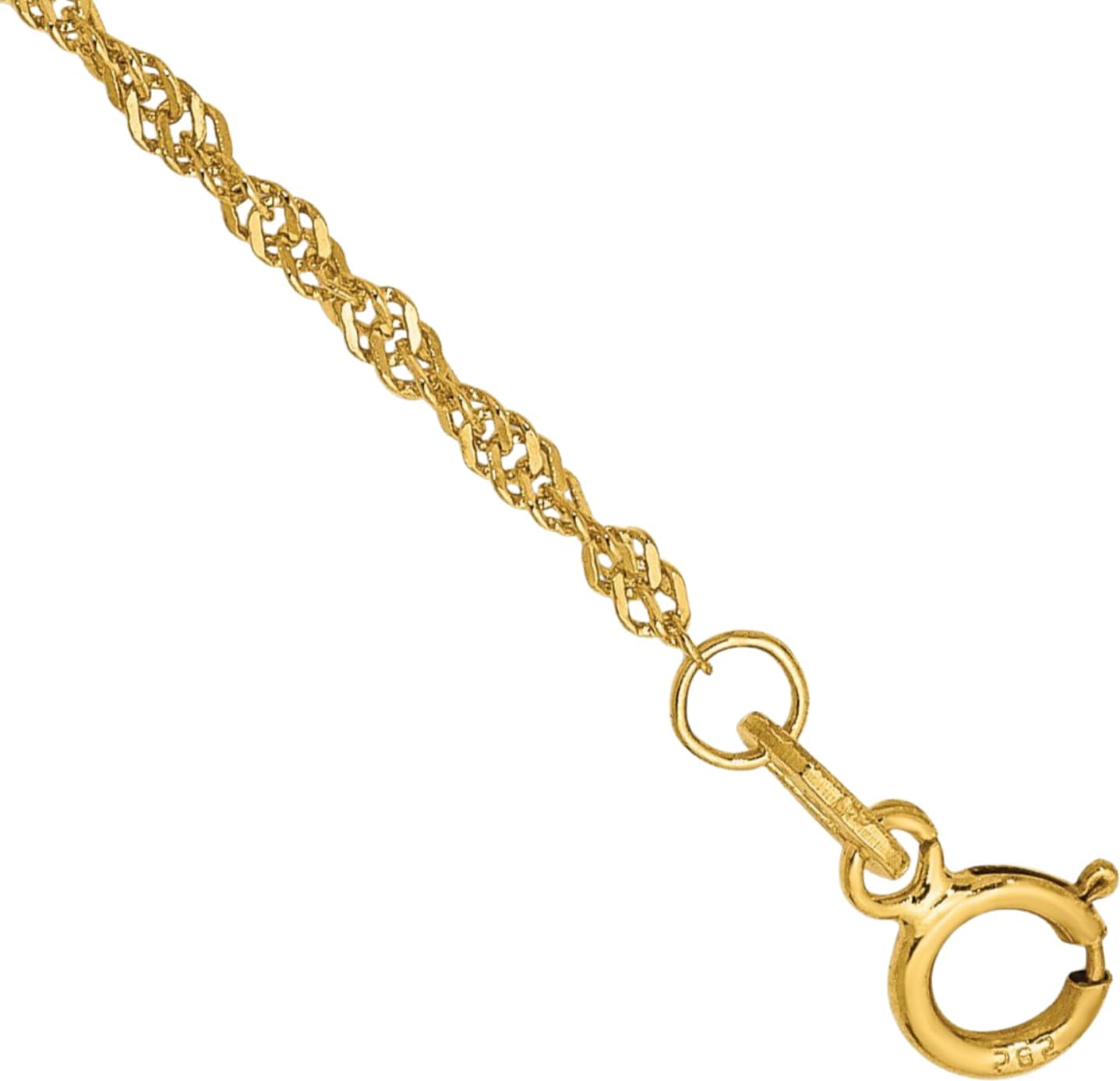 IceCarats 14K Solid Yellow Gold 1.4mm Dainty Singapore Chain Bracelet Polished, Twisted