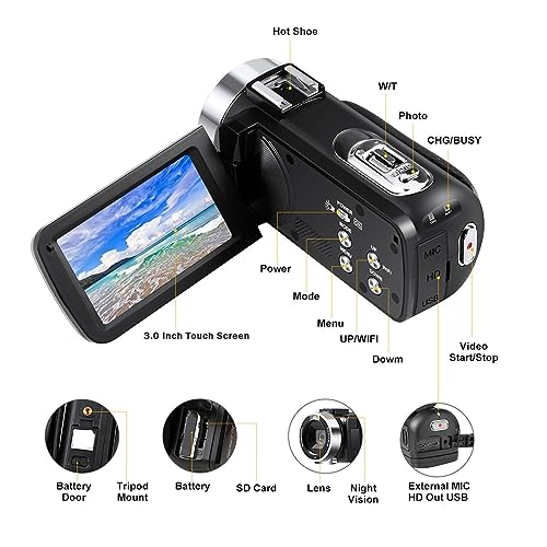 Caméra vlogging 2.7K à écran tactile rotatif et micro externe - 2