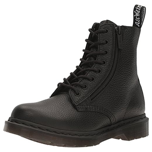 Dr. Martens Women's 1460 Pascal W/Zip Milled Nappa Combat Boot, Black, 7