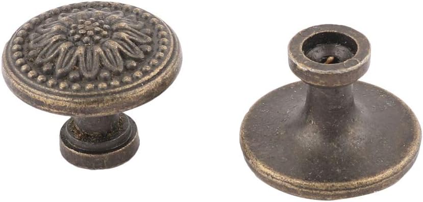 uxcell Flower Pattern Metal Round Shape Drawer Cupboard Door Handle Pull Knob 4 Pcs Bronze Tone