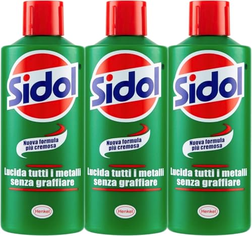 Sidol - Abrillantador de metal de 150 ml, paquete de 3 unidades, abrillantador para cobre, latón, aluminio, cromo y acero inoxidable, pulido cromado y limpiador de metal para el hogar y accesorios de