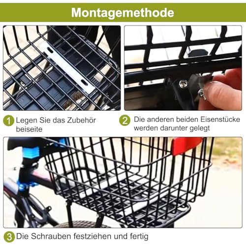 Fahrradkorb-Halterung aus Stahl, kompatibel mit Mountainbikes, Elektrofahrrädern, Klapprädern (schwarz)