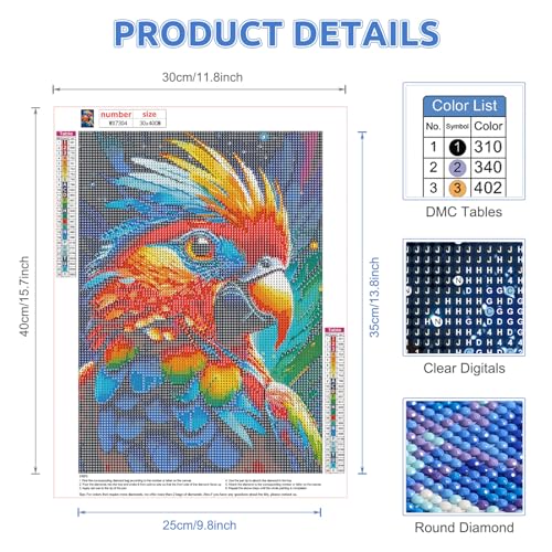 EOBROMD Parrot Diamond Painting Kit for Adults, 5D Full Round Drill Crystal Rhinestone Art Craft - Image 2