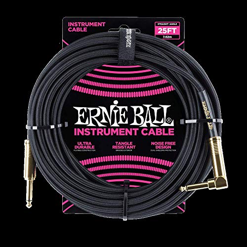 Image of Ernie Ball Braided Instrument Cable, Straight /Angle, 25ft, Black (P06058)