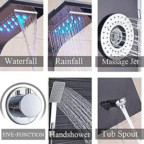 Panel de Ducha de Acero Inoxidable con Torre, Cabezal LED, Función de Lluvia y Cascada, 6 Funciones con Masaje y Jets Corporales miniatura 5