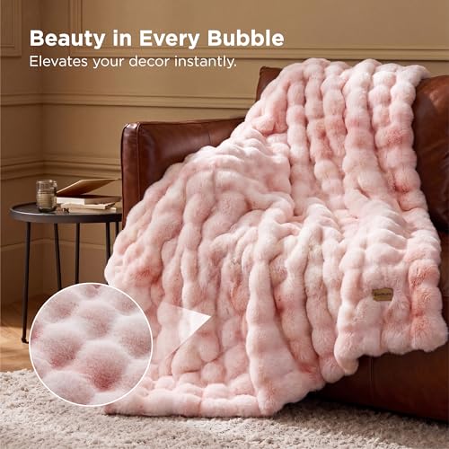 Image of Bedsure GentleSoft Fluffy Fuzzy Twin Blanket, Soft Cozy Fleece Faux Fur Blanket, Pink Decorations Coloring Couch Cover, Thick Warm Plush Women Men Birthday Gifts, Tie-dye Pink