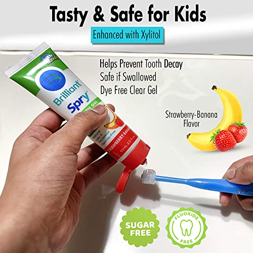 Image of First Teeth Oral Care Kit by Brilliant Oral Care- Set has Baby's 1st Teether-Brush, Brilliant Baby Toothbrush and 2oz Spry Xylitol Tooth Gel, Infants Age 4 Months Old and Up, Baby Must Haves, Blue