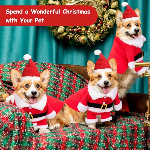 Hundekostüme Weihnachten, Katze Hund Weihnachtskostüm mit Nikolausmütze Weihnachtshund Cosplay Outfit, Weihnachten Haustier Umhang für Neujahr Lustige Anzieh Haustierpartys Bekleidung Anzüge