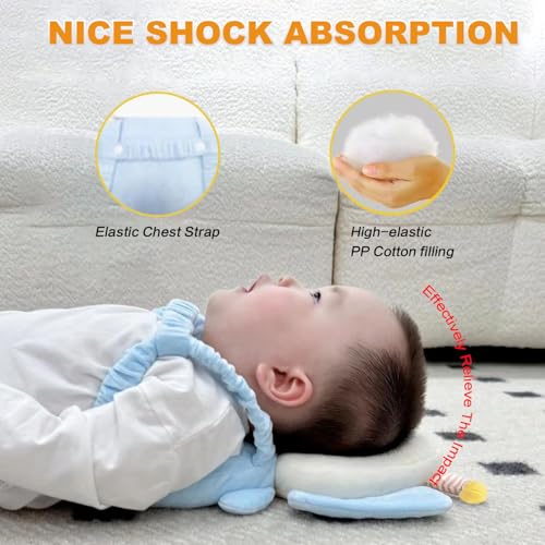 Image of Baby Head Protector Backpack, Toddler Baby Head Protection Backpack with Baby Knee Pads Alarm Function for Walking & Crawling, Soft, Breathable and Wearing Safety Baby Head Protector-Blue Elephant