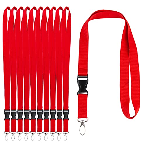 Lot de 10 Lanières/Tours de cou Rouge - Porte-clés avec Boucle Détachable - Porte carte de visite, étudiant ou bus