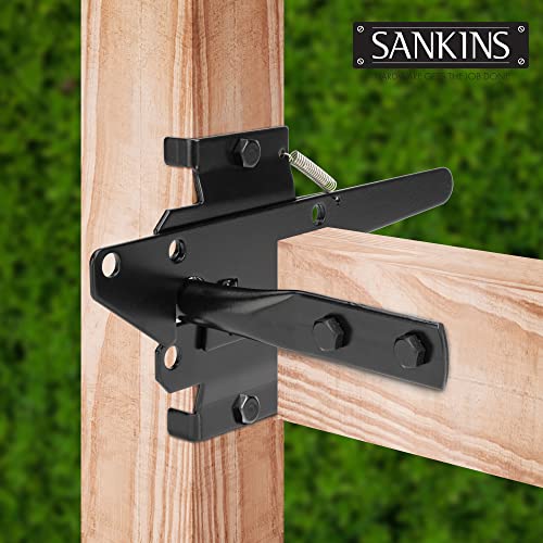 Image of Heavy Duty Self-Locking Gate Latch for Wooden Fence Post Mount, 2Pcs Black