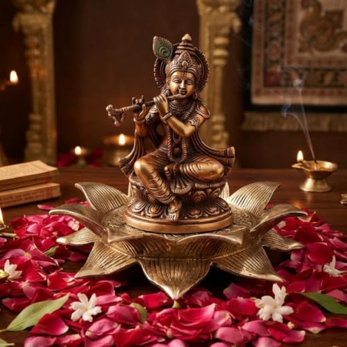 Image of Solid Brass /Pittal Lotus Singhasan Kamal Asan for Lord Krishna Ram Laxmi Idol 16x7 cm