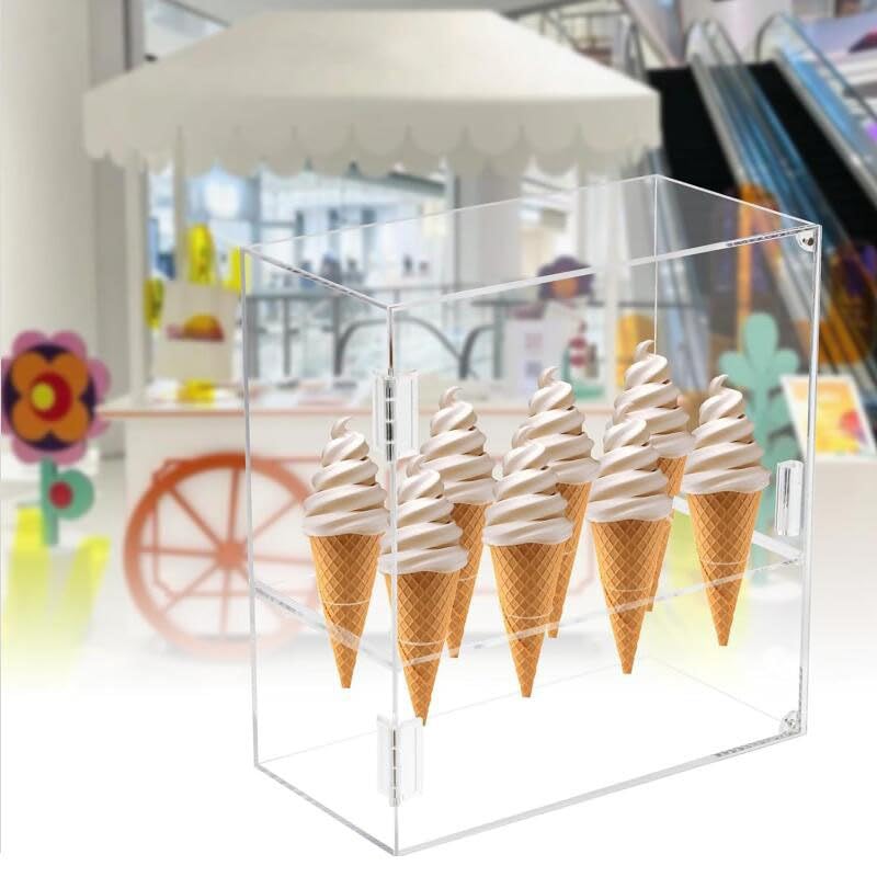 Vetrina acrilica per gelato e sushi, porta cono chiuso con ripiano e porta rimovibili, vetrina da banco per negozi al dettaglio