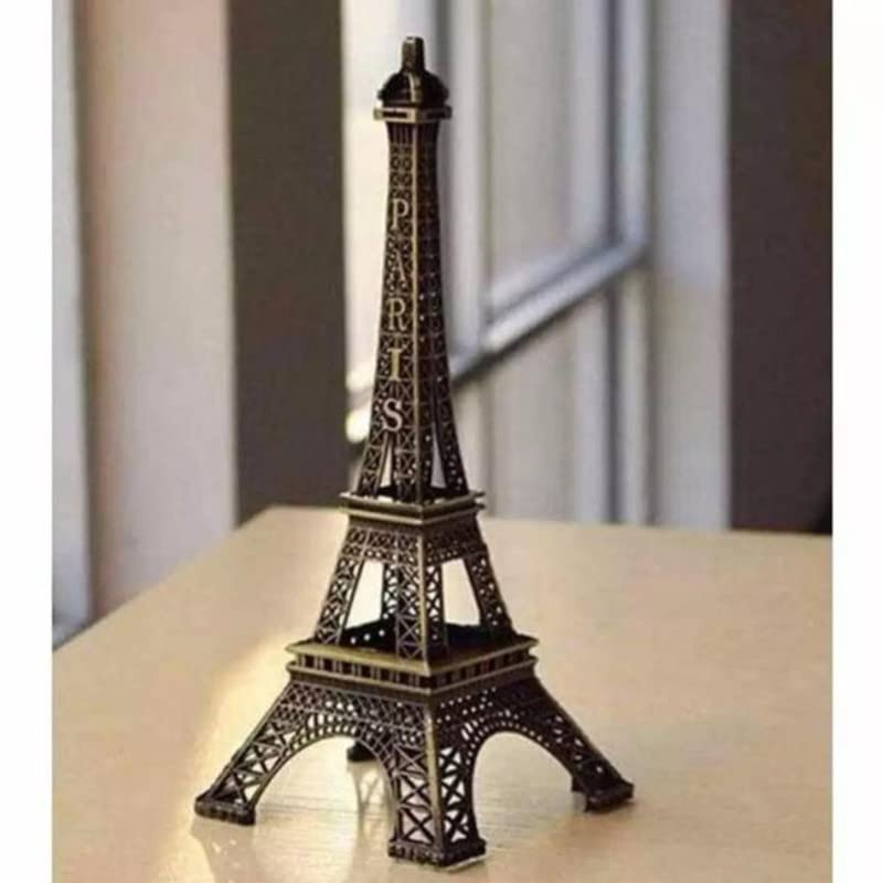 PSEUDO Metal Eiffel Tower Antique Vintage Statue for Room, Office, Decorative Showpeice for Home, Desk Decor, Table Stand Holder, Unique Gift and Many Occasions (18 cm, Bronze Color)