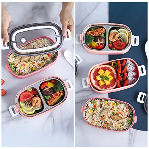 Image of Lunch Box - 2 Tier Bento Box with 3 Compartments & Cutlery