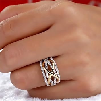 925 Sterling Silver Shiny Full Diamond Gemstone Ring 18K Gold Cross Cubic Zirconia Promise Rings CZ Multi Row Diamond Cocktail Rings Eternity Engagement Wedding Band Ring for Women A.15 US Code 11