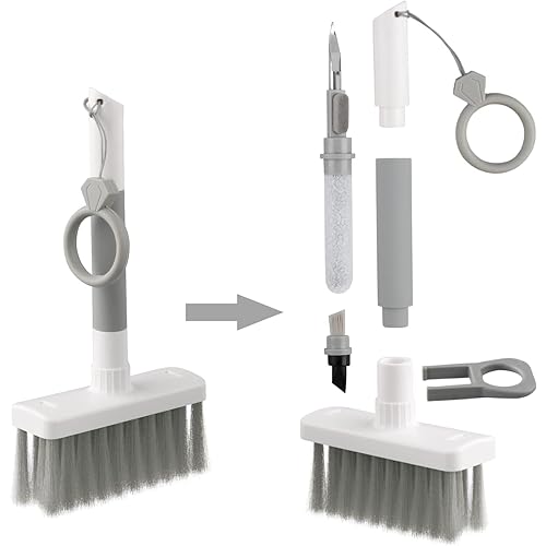 Soft Brush Keyboard Cleaner, Computer Cleaning Tool Kit, 7 in 1 Multipurpose Corner Slit Duster Keycap Puller and Soft Microfiber Brush for Bluetooth Headset Lego Airpods Laptop Camera Lens (Grey)