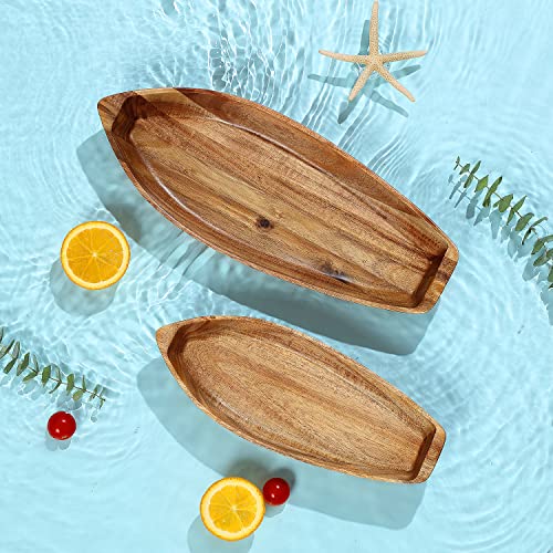 C-Joy Wood Decorative Wooden Tray , Nature Acacia Solid Wood Serving Bowls ,For Desserts Fruits Salad Or House Ornament , Functional And Collectible Furnishing Articles. (Lucky Boat (2 Of Set)) #TOP1