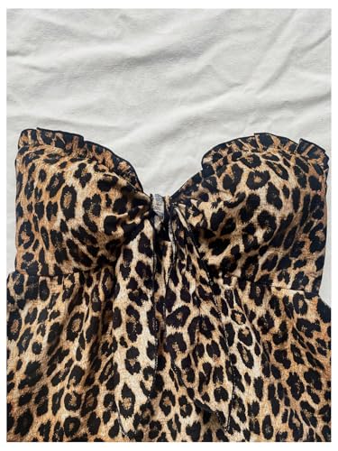 GORGLITTER Women's Cheetah Bow Strapless Tube Top Animal Print Leopard Tie Front Sleeveless Bandeau Going Out Tops3