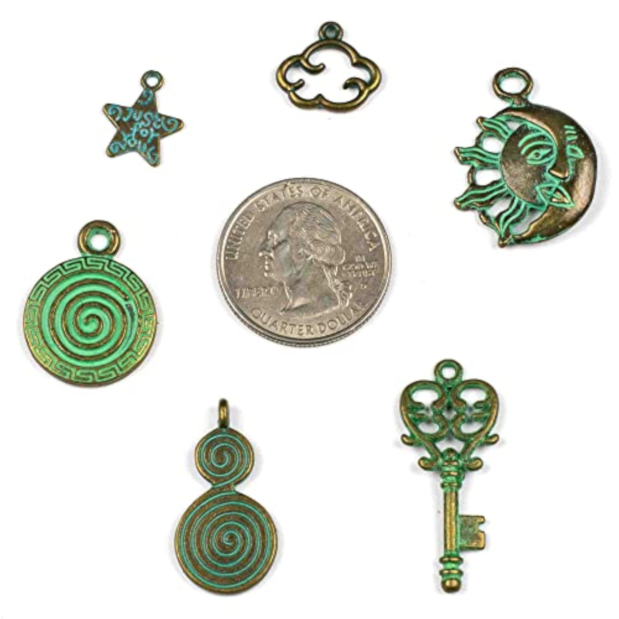 Cloud Charm, Blue/Green Bronze Colored Pewter, 13x14mm, 10 Pcs