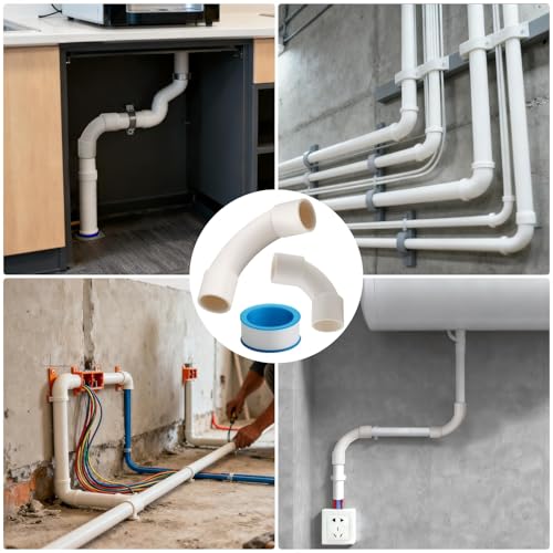 Nasxkji M25 Rohrbogen 90° 12 Stück Installationsrohr mit 2 Stück Teflonband Wasserdicht & Dicht Weiß PVC Leerrohr für Wasserleitungen Netzwerkleitungen Industrieinstallation