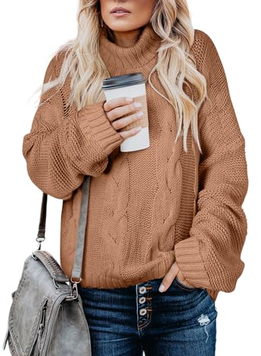 Image of Dokotoo Womens 2026 Winter Fall Solid Turtleneck High Neck Balloon Long Sleeve Sweaters Pullover Outerwear