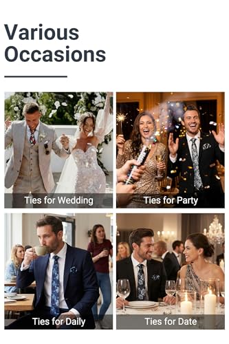 Image of Enlision Ties for Men Floral Tie Handkerchief Cufflinks Set Formal Flower Classic Mens Necktie & Pocket Square Wedding