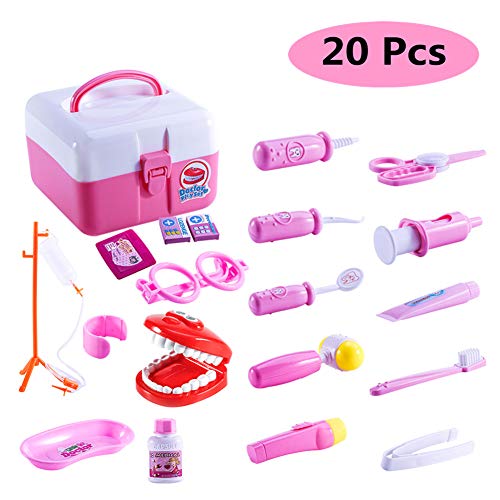 Funslane Dentist Toy Doctor Kit For Kids, 20 Pcs Pretend Play Dentist Tools Medical Set For Toddlers Costume Role Play, School Classroom Educational Toy (Pink) #TOP2