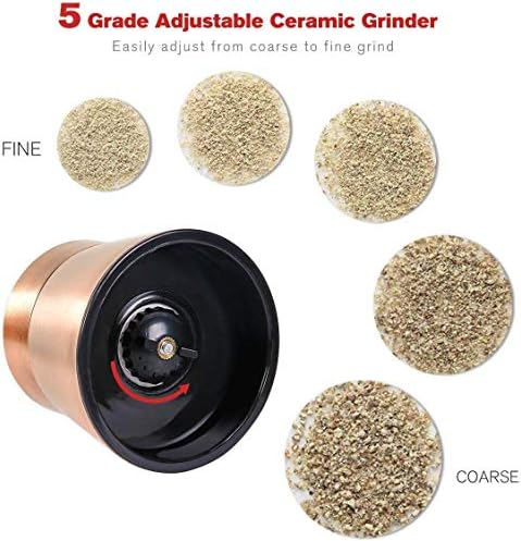 Golden Salt and Pepper Grinder - Premium Stainless Steel Salt and Pepper Mill with Adjustable Coarseness - Salt Grinder and Pepper Shaker Mill (Gold T22)