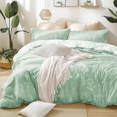 Love's cabin Sage Green Comforter Set Twin - Twin XL Size Comforter Set Dorm Bedding, 2 Pieces Cute Floral Bedding for Women, Soft Reversible Flowers Comforter, 1 Comforter & 1 Pillow Sham