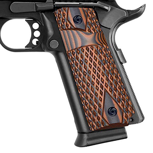 Guuun 1911 Slim Grips G10 Full Size Ambi Safety Cut Big Scoop Diamond Texture - Orange/Black