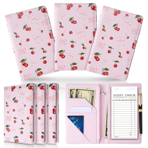 Livre de serveur Feifeiya lot de 3 avec poches argent pour tablier restaurant cerise rose
