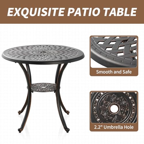 Image of Outdoor Table Patio Table with Umbrella Hole, Round Bistro Table for Lawn Garden, All Weather Metal Black Patio Dining Desk (31.5 inch, Round)