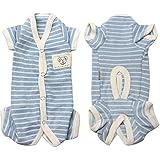 TONY HOBY 小型犬 術後服 男女別け 4足 オシッコ設計 犬用パジャマ 背中開き シンプル柄 100％コットン生地 小型犬術後ウエア 季節を問わず ブルー（男の子）