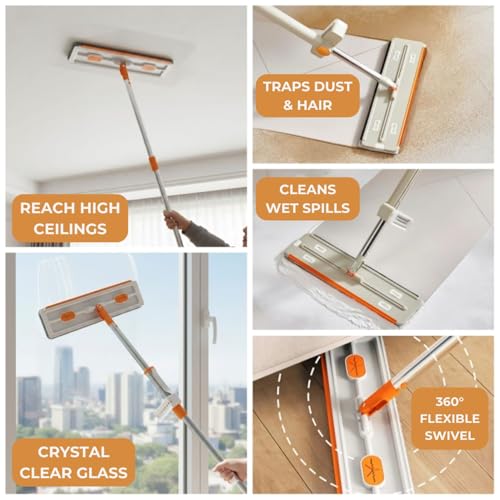 Image of JAPERO Flat Mop for Floor Cleaning with 3 Refill Pads, Microfibre Mop for Home with 360 Swivel Head, Hands-Free Slider Squeeze, Bucket-Less Design, Wet & Dry Floor Cleaning Mop