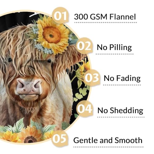 Highland Cow Blanket Gifts - 40x50 Inches Cute Throw Blanket for Girls - Black Soft Fuzzy Blankets for Bed, Couch & Living Room