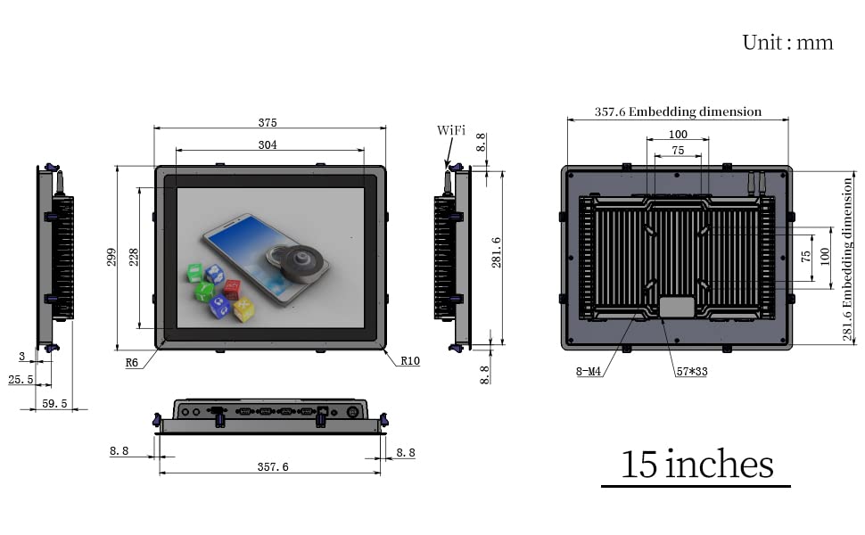 Image of 15 inch Industrial Embedded Panel PC,Ratio 4:3 Resistive Touch Screen Computer,Intel i3-4005U /i5-3210M /i5-4200U /i7-8565u /i5-10210U,2*COM,Windows 10 Pro