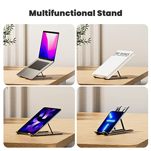 Avakot Small Laptop Stand/ Holder For Desk 7-Angle Adjustable | Ergonomic Foldable Aluminum Anti-Slip Portable Computer Riser For Macbook Ipad Tablet 9-15.6 Inch | Gray #TOP4