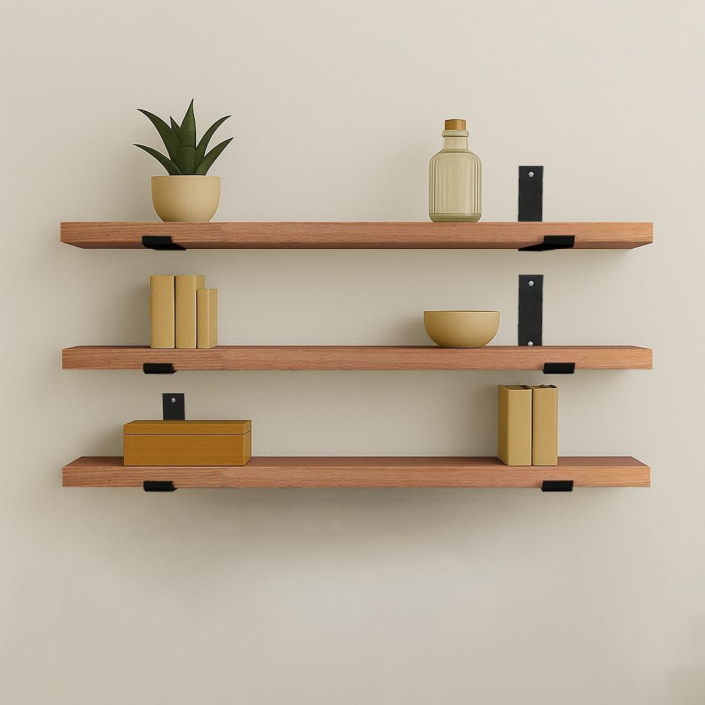 CONSDAN Floating Shelves for Wall Mounted Book Shelf Hanging Shelves Floating Bookshelf for Bedroom, Bathroom, Living Room, Kitchen USA Grown Solid Hardwood, Natural Oak 60x7.5x1.5 in (Set of 3)