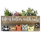 Lea Joelle Handmade Cat Planter, Life is Better With Cats Wood Decorative Box, Cat Mom, Catnip Planter, Cat Lover Gift (Natural Brown Wood)