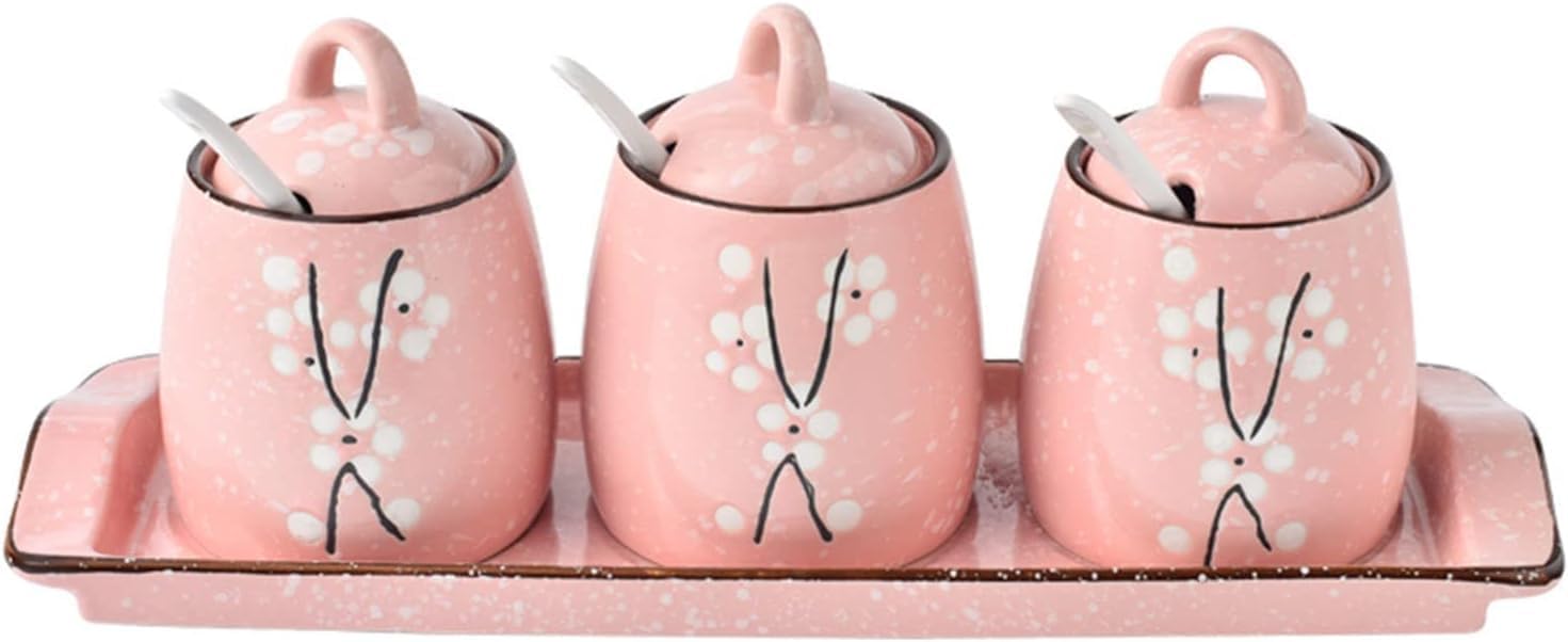 Sugar Bowl,Spice Containers,Sugar Bowl with Lid, Kitchen Decoration Storage Jar, Sugar Pot, Spice Jar, for Coffee Bar, Restaurant, Home-Mix-Set of 3 (Color : Mix, Size : Set of 3)