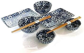 Sushi Set Made In Japan - MySushiSet 8 pc Blueberry Blossoms Ceramic Sushi Plate and Bowl Set for Two